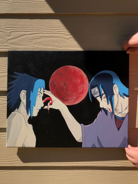 Itachi Acrylic Painting, Itachi Canvas Painting, Naruto Painting Ideas, Sasuke Painting, Naruto Painting Ideas On Canvas, Itachi Painting, Anime Paintings Canvases, Anime Painting Acrylic, Sasuke X Itachi