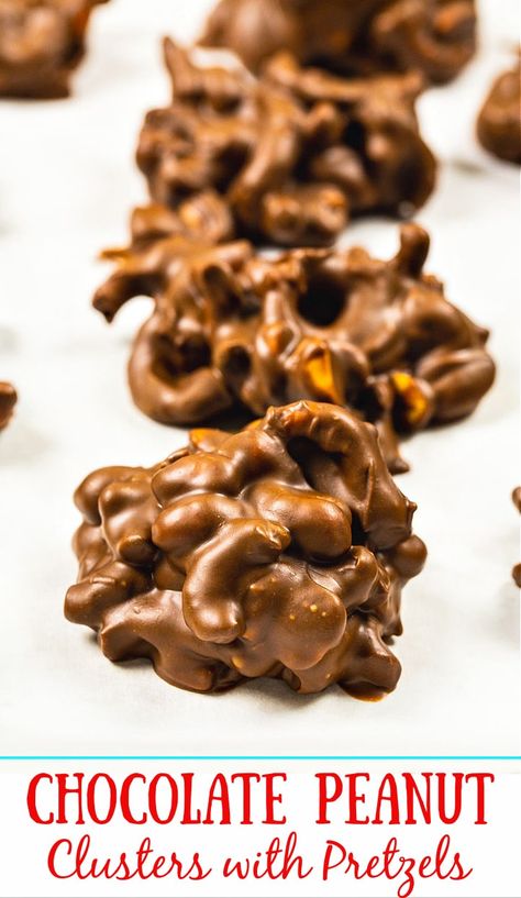 Chocolate Peanut Clusters with Pretzels Peanut Butter Rocky Road Bars, Rocky Road No Bake Cookies, No Bake Cookies With Marshmallows, Peanut Butter Pretzel Cookies, Chocolate Peanut Clusters, Cornflake Cookies, Peanut Clusters, Pretzel Cookies, Simply Stacie