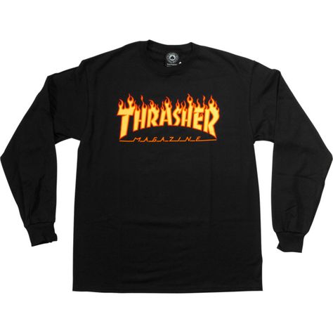 Thrasher Magazine Flames Black/Yellow Long Sleeve Shirt - new at Warehouse Skateboards! #newarrivals #skateboards Thrasher Clothes, Thrasher Clothing, Thrasher Outfit, Thrasher Hoodie, Thrasher Shirt, Yellow Long Sleeve Shirt, Wildwood Nj, Thrasher Magazine, Metal T Shirts