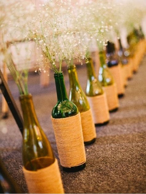 9 Ways to Create Stunning Fall Wedding Centerpieces---wedding centerpieces with bottles decorated with twine and baby's breath, rustic weddings , wedding reception diy on a budget, country weddings Twine Wrapped Bottles, Wrapped Bottles, Business Crafts, Ceremony Aisle, Aisle Runners, Backyard Reception, Bottle Craft, Fall Wedding Centerpieces, Diy Bottle Crafts