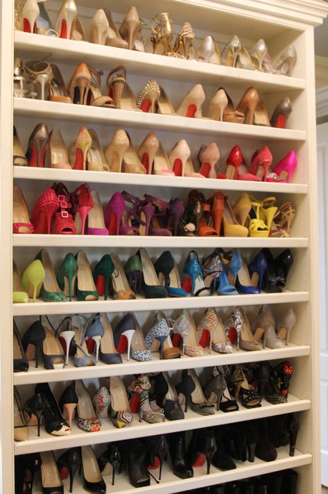 Behold: The Shoes | Blind Closet High Heel Closet Organization, Custom Closet Organization, Shoe Organization, Closet Shoe Storage, Shoe Room, Dream Closet Design, Closet Organizing Systems, Closet Decor, Dressing Rooms