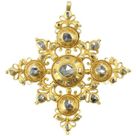 Preowned 18th Century Spanish Rose Cut Oil Vinegar Diamonds Gold... ($15,000) ❤ liked on Polyvore featuring jewelry, pendants, red, pre owned jewelry, diamond crucifix pendant, diamond jewelry, crucifix pendant and pendant jewelry Baroque Jewelry, Diamond Pendant Jewelry, Ancient Jewellery, Pendant Brooch, Gemstone Art, Platinum Diamond Engagement Rings, Antique Stone, Diamond Cross Pendants, Ancient Jewelry