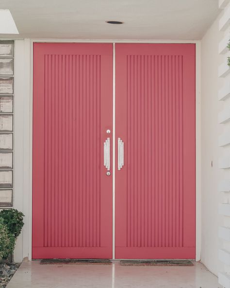 Hot Pink Door, Pink Cafe, Cafe Door, Pink Door, Double Doors, Door Design, Tall Storage, Tall Cabinet Storage, Hot Pink