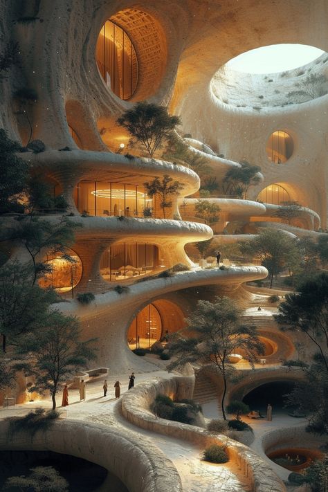 Taybe Kazmi: Naturalistic architecture, also known as organic architecture, is a design approach that seeks to harmonize structures with their natural surroundings. #architecture #house #fashion #decor #diy #homedecor #amazingarchitecture #interiordesign #contemporaryhome #modern #residence #designer Naturalistic Architecture, Water Architecture Concept, Terraces Architecture, Afrofuturism Architecture, Elements Of Nature Art, Solarpunk Architecture, Organic Architecture Concept, Futurism Architecture, Art Camp Projects