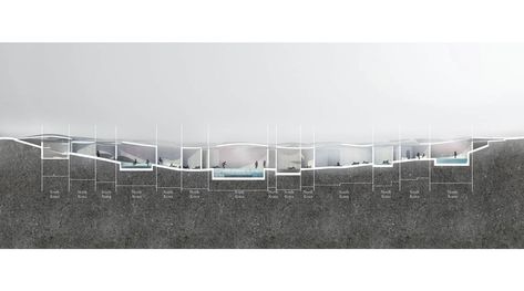 Gallery of Korean Demilitarized Zone Underground Bathhouse Competition Winners Announced - 14 Bathhouse Architecture, Fantasy Bathhouse Concept Art, Underground Architecture Concept Model, Thermal Bath Architecture, Underground Architecture Section, Rat Race, Architecture Graphics, Architecture Illustration, Bath House