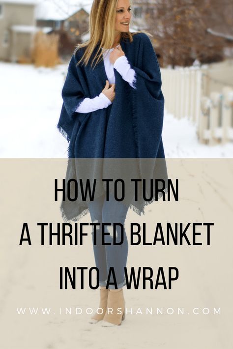 DIY Blanket Wrap Poncho - Indoor Shannon Pancho Outfit, Ponchos Diy, How To Make A Poncho, Wool Blanket Upcycle, Poncho Diy, Ruana Pattern, Poncho Pattern Sewing, Diy Shawl, Diy Blanket