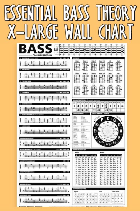 Basic Bass Chords, Music Theory Bass Guitar, Bass Guitar Chord Chart, Bass Scales Chart, Bass Guitar Scales Chart, Bass Guitar Theory, Bass Chords For Beginners, Bass Arpeggios, Bass Theory