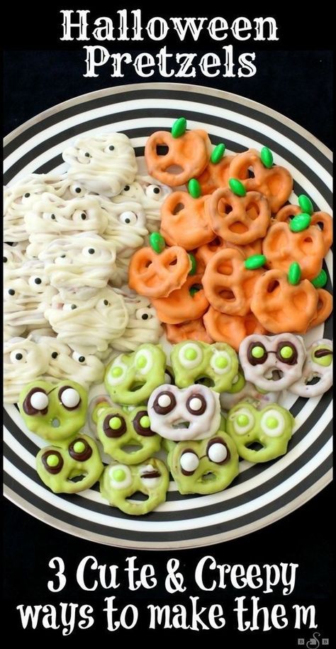 More than 220 million Halloween ideas are saved to Pinterest each year, but these are the most popular. Pretzels Halloween, Pasteles Halloween, Halloween Pretzels, Postres Halloween, Recetas Halloween, Halloween Fest, Halloween Appetizers, Halloween Baking, Spooky Treats