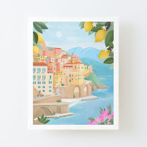 Get my art printed on awesome products. Support me at Redbubble #RBandME: https://www.redbubble.com/i/canvas-print/Amalfi-Coast-Italy-by-Peya/161906326.56DNM?asc=u Postcard Painting, Art 2024, Amalfi Coast Italy, House Art, Travel Illustration, Anime Music, Positano, Amalfi Coast, Mask For Kids