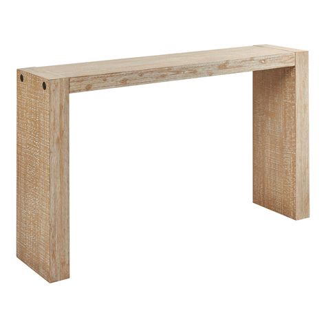 -Made of solid wood with wire-brush distressing, the minimalist Vince farmhouse console table is a sleek and sharp-lined display piece for an entry or hallway. Its clean contours make it easy to refashion into an impromptu serving counter or bar table when entertaining. Simple in style with a natural sophistication, its distressed finish accentuates the beautiful variations in grain pattern and hue of its rustic wood construction.  Color:Natural. Also could be used for console tables,living room Serving Counter, Natural Wood Console Table, Console Table Living Room, Farmhouse Console Table, Counter Table, Wood Console Table, Wood Console, Distressed Wood, Console Tables