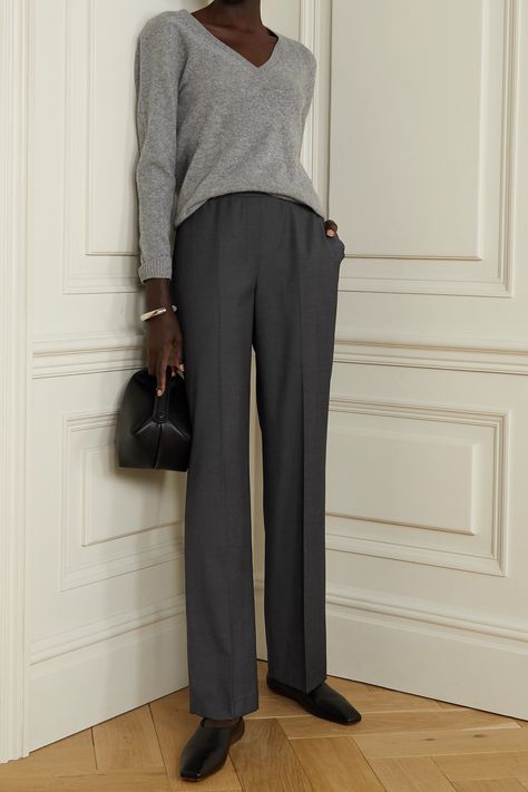 Gray Wide Leg Pants Outfit, Gray Pants Outfit, Grey Trousers Women, Grey Dress Pants Outfit, Dress Pants Outfit, Gray Wide Leg Pants, Wide Pants Outfit, Slacks Outfit, Grey Pants Outfit