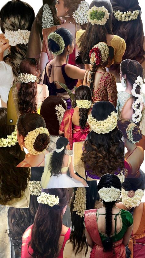 #onam Hairstyles For Long Hair Function, Wedding Hairstyles Indian Traditional, Onam Hairstyle, Onam Hairstyles, Kerala Hairstyles, Front Hair Styles Easy, Flower Saree, Hairstyle For Saree, Bride Bun