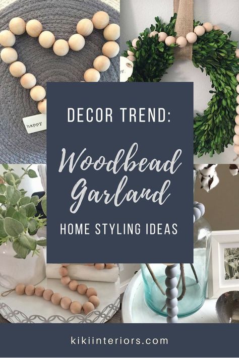 Decorating With Beads Home, Decorate With Bead Garland, Large Wood Beads Decor, What To Do With Beaded Garland, Using Wooden Beads To Decorate, How To Decorate With Beads Garland, How To Decorate With Wood Bead Garland, Decorative Beads Decoration Ideas, How To Style Wooden Bead Garland