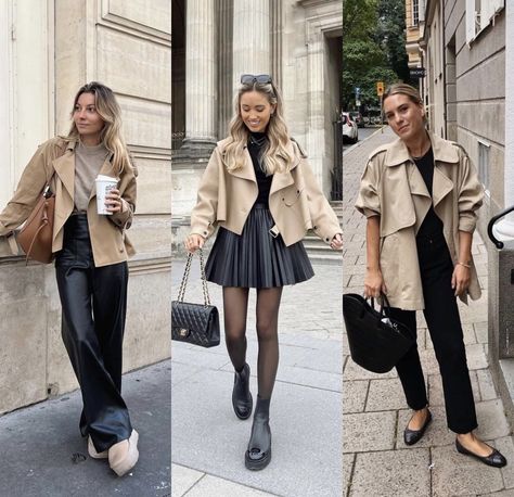 Short Trench Coat Outfit, Beige Short Coat, Short Coat Outfit, Short Trench Coat Women, Eurotrip Outfits, Outfits Frio, Sporty Chic Outfits, Laura Byrnes, Outfits Sommer