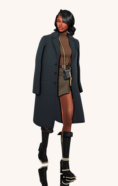 How to look effortlessly chic during Winter, a guide by Sasha Look #1: Sweater | Pants | Heels Look #2: Turtleneck | Skirt |... Winter Outfits Blackgirl, Sims Outfits, Skirt Coat, Skirt Boots, Sims 4 Body Mods, Sims 4 Gameplay, Skirts With Boots, Sims 4 Cc Finds, Fall Coat