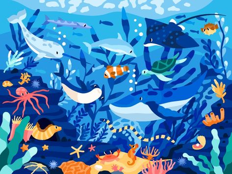 Gallery: Coloring Book and Decor Home Wall Painting, Ocean Illustration, Murals For Kids, Beach Illustration, Bio Art, Watercolour Inspiration, In The Deep, Coloring Book Art, Calendar Design