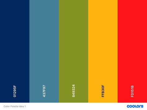 Perfect Color Combinations, Sunflower Yellow, Color Palate, Logo Inspiration, Bright Red, Deep Blue, Color Me, Sky Blue, Bar Chart