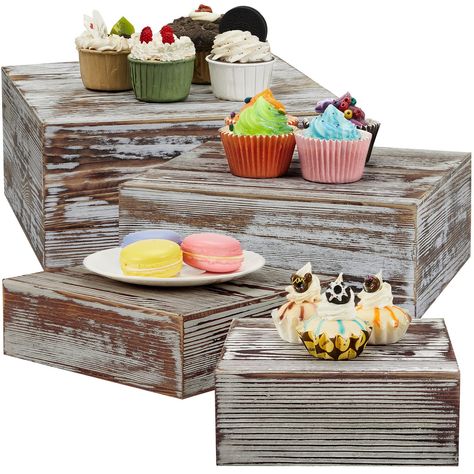 PRICES MAY VARY. A nice Combination: you will get 4 pieces of christmas village cupcake display platforms in 4 sizes in total, each size has 1 piece, sufficient quantities can meet your displaying needs for your cakes easily, also nice for sharing with others Long Time Application: formed by quality wood material, these wood risers for decor have no bad smell, carefully polished and there is no burr, not easy to break or deform, which can meet your long term decoration needs Spice up Your Home: Rectangle Cake Stand, Rustic Cupcake Stand, Rustic Cupcake Stands, Wood Cupcake Stand, Rustic Cupcakes, Cupcake Display Stand, Different Types Of Cakes, Rustic Cake Stands, Wooden Display Box