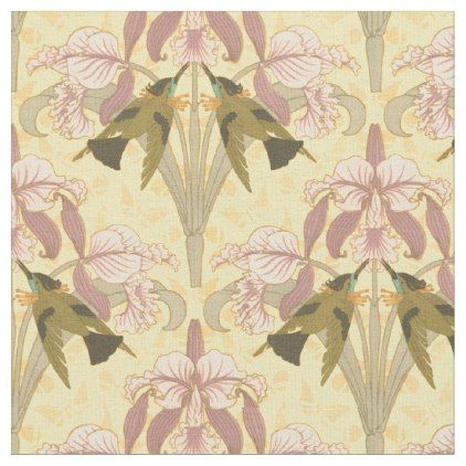 Vintage Art Nouveau Hummingbirds & Orchids Pattern Fabric Pottery Motifs, Wallpaper For Dollhouse, Art Nouveau Inspiration, Orchid Wallpaper, Bedroom Purple, Nouveau Furniture, Orchid Tattoo, Art Nouveau Furniture, Nouveau Illustration