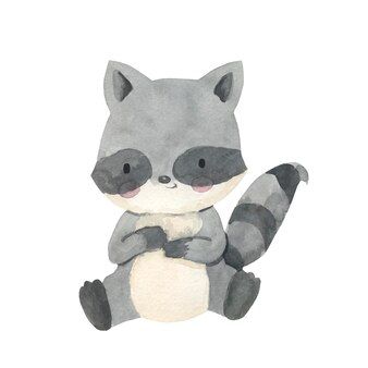 Ogrishina | Freepik Watercolor Raccoon, Raccoon Illustration, Animal Illustration Kids, Illustration For Kids, Animal Watercolor, Ipad Drawings, Cute Raccoon, Melting Crayons, Creative Content