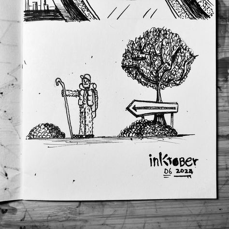 @inktober Day 6 : Trek - #inktober2024 #inktober #inktober2024trek #trek #bigfoot #cryptids #sasquatch #ink #penandink #hiking #forest #nationalpark #hikingtrails #camping #illustration #drawing #doodling #sketch #sketchbook #notebook #artjournal #backpack #backpacker #backpacking #walkingstick #trees Expedition Inktober, Bigfoot Illustration, Camping Illustration, Sketchbook Notebook, Hiking Forest, Day 6, Illustration Drawing, Hiking Trails, Backpacking