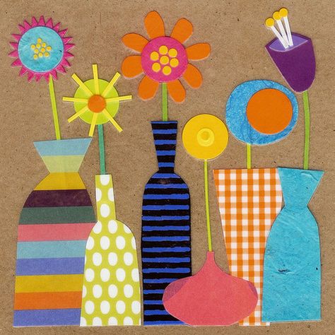 Construction Paper Crafts, Collage Art Projects, Flower Collage, Paper Collage Art, Kindergarten Art, Art N Craft, Spring Art, Art Lesson Plans, Paper Cut Art