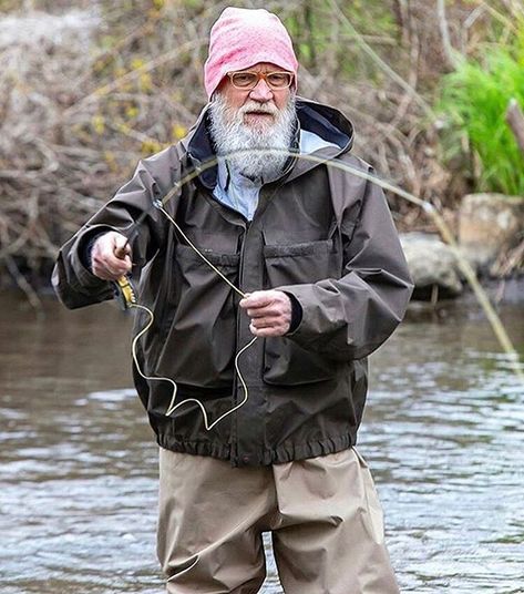 Gone Fishing  . . David Letterman.. stolen from a few accounts. #fishing #davidletterman #outdoors #menswear Kelly Oubre, Canadian Tuxedo, Lord Of The Flies, Ivy Style, Beard Look, Retirement Plan, David Letterman, Michael Keaton, Lionel Richie