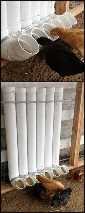 ID recup !!!!                                                                                                                                                                                 Mais Pvc Chicken Feeder, Chicken Coop Designs Diy, Garden Ideas Diy Cheap, Chicken Coop Blueprints, Coop Decor, Cheap Chicken Coops, Chicken Coop Pallets, Mobile Chicken Coop, Cute Chicken Coops