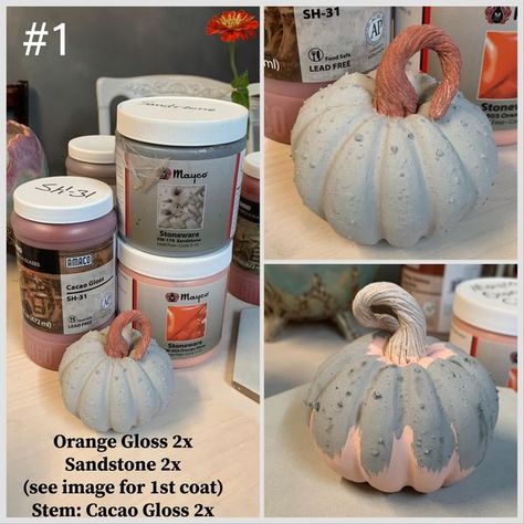 Mayco Mud Room Society | I wanted to share my before and after pumpkin glaze combos, because I’ve gotten so many good ideas from everyone else in the glaze groups | Facebook Pumpkin Glaze, Mayco Glaze, Glaze Combos, Good Ideas, Mud Room, Everyone Else, Pumpkins, Stoneware, Glaze