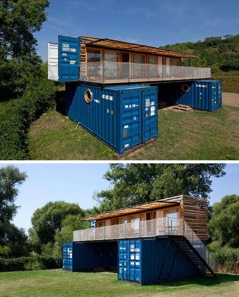 Shipping containers can be great for deer camp, or to use as cabins for a vacation spot! Possibilities are endless! #containerhome… Container Hotel, Container Home Designs, Shipping Container Office, Shipping Container Buildings, Container Homes Cost, Small Boutique Hotels, Shipping Container Cabin, Storage Container Homes, Container Cabin