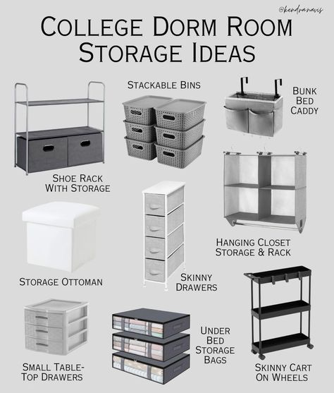 Dorm Cart Storage Ideas, College Room Storage Ideas, Uni Storage Ideas, Storage Ideas For Dorm Rooms, College Dorm Storage Ideas Space Saving, Small Dorm Storage Ideas, Freshman College Dorm Room Ideas, University Dorm Room Decor Small Spaces, College Dorm Organization Hacks