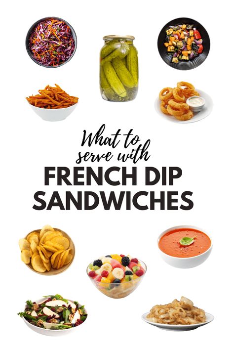 10 quick and easy side dishes to serve with French Dip Sandwiches. Transform this classic sandwich into an unforgettable meal. French Dip Sides, French Dip Sandwich Sides, Fresh Tomato Soup, Sandwich Sides, Classic Sandwich, French Dip Sandwich, Kitchen Smells, French Dip, Best Side Dishes