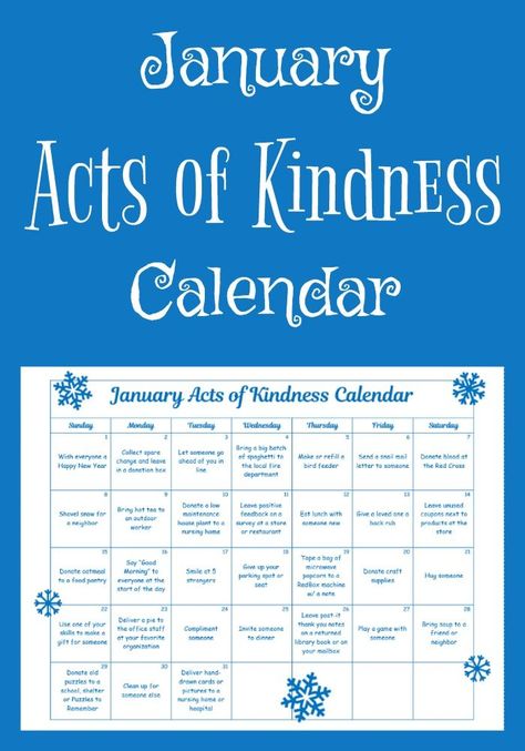 Acts Of Kindness Calendar, January Holidays, Kindness Calendar, January Activities, Kindness Challenge, Kindness Activities, Service Projects, Acts Of Kindness, Student Council