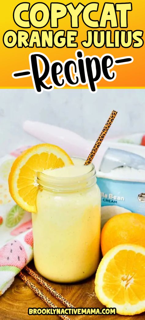 Enjoy citrusy sweetness with an easy, homemade Orange Julius recipe. This iconic drink, a nostalgic blend of refreshing orange juice, milk, sugar, vanilla, and ice, is the perfect thirst quencher for any occasion. Peach Julius Recipe, Orange Julius Recipe Original, Homemade Wendy's Frosty Recipe, Copycat Orange Julius, Orange Julius Copycat Recipe, Acai Berry Smoothie, Orange Julius Smoothie, Wendys Frosty Recipe, Wendy's Frosty