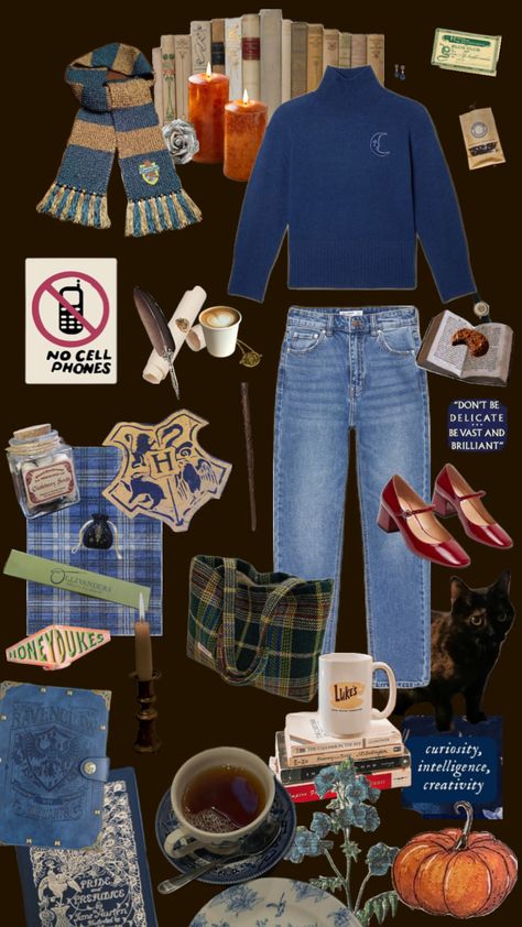 being a Ravenclaw it girl #ravenclaw #harrypotter #hogwarts #study #darkacademia #cosy #aesthetic #outfit #whimsical #cozy #autumn #fall #gilmoregirls #rorygilmore Hogwarts Study, Ravenclaw Outfit Aesthetic, Harry Potter Ravenclaw Outfits, Ravenclaw Outfit, Cosy Aesthetic, Hogwarts Outfits, Ravenclaw Aesthetic, Cosy Outfit, Hogwarts Aesthetic