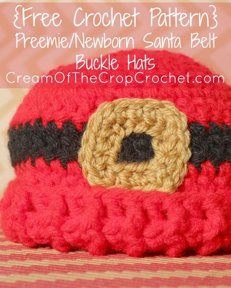 This cute Preemie/Newborn Santa Belt Buckle Hats would look adorable on a preemie in the NICU this winter! Baby Crochet Hat Pattern, Santa Belt Buckle, Newborn Baby Crochet, Crochet Preemie Hats, Crochet Pattern Newborn, Baby Crochet Hat, Preemie Crochet, Santa Belt, Hats Pattern