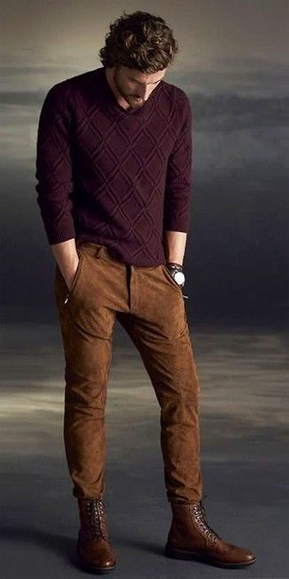 Brown Pants Men, Brown Pants Outfit, Corduroy Pants Outfit, Camel Pants, Sweater Outfits Men, Boots Outfit Men, Pants Outfit Men, Outfits Hombre, Boating Outfit