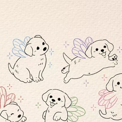 Matching Tattoos Dog, Fairy Puppy Tattoo, Dog With Fairy Wings Tattoo, Animated Dog Tattoo, Cute Dogs Tattoo, Cute Puppy Tattoo, Butterfly And Dog Tattoo, Dog Wings Tattoo, Kawaii Dog Tattoo