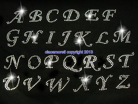 Bedazzle Ideas, Rhinestone Font, Cursive Letters Alphabet, Letters Cursive, Crystal Cards, Rhinestone Patterns, Rhinestone Alphabet, Rhinestone Decal, Rhinestone Templates