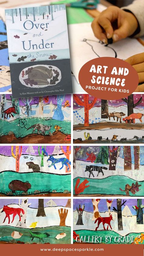 Over & Under Winter Habitat Art Project | Free Art Project for Kids Over And Under The Snow, Kate Messner, 3rd Grade Art Lesson, Elementary Art Lesson Plans, Habitats Projects, Creative Art Projects, Holiday Art Projects, Winter Art Lesson, Deep Space Sparkle