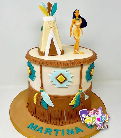 Native American Cake Designs, Pocahontas Cake Ideas, Pocahontas Birthday Cake, Pocahontas Cake, Native American Cake, Pocahontas Birthday, Indian Cake, Organic Cake, American Party