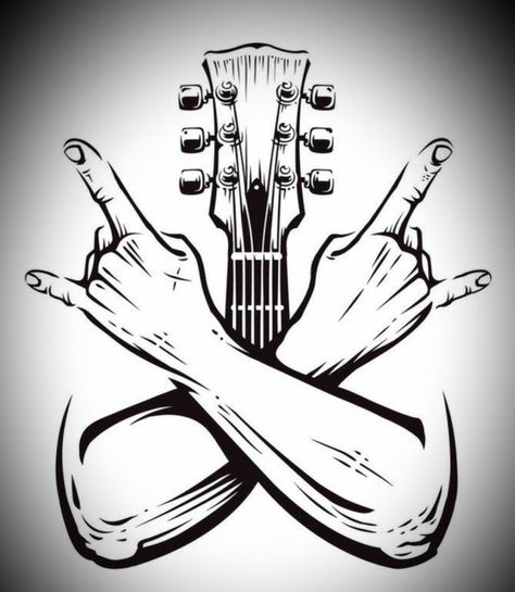 Rock Hand Sign, Rock N Roll Baby, Rock And Roll Sign, Metal Drawing, Cross Hands, Rock N Roll Art, Guitar Tattoo, Music Tattoo Designs, Band Poster