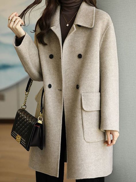 Woolen Coat Woman, Commuter Style, Cozy Coats, Loose Coats, Outwear Women, Women Overcoat, Sleeves Clothing, Woolen Coat, Mua Sắm