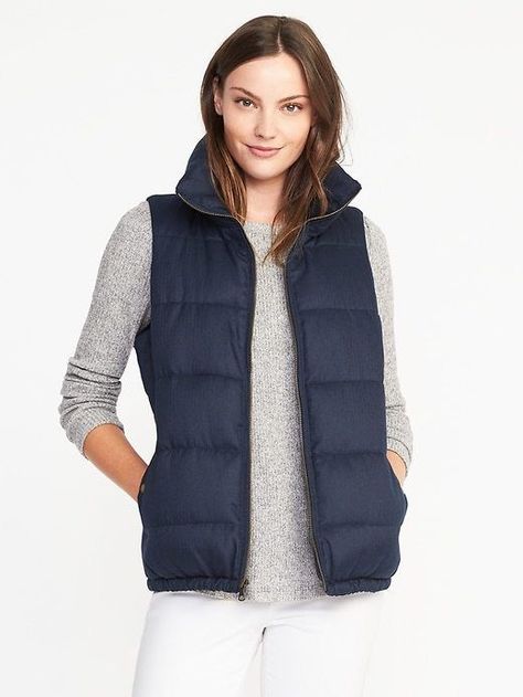 Quilted Frost-Free Vest for Women, blue vest, Old navy vest Winter Vest Outfits, Puffy Vest Outfit, Puffer Vest Outfit, Vest Outfits For Women, Old Navy Vest, Vest For Women, Womens Puffer Vest, Blue Puffer, Winter Vest