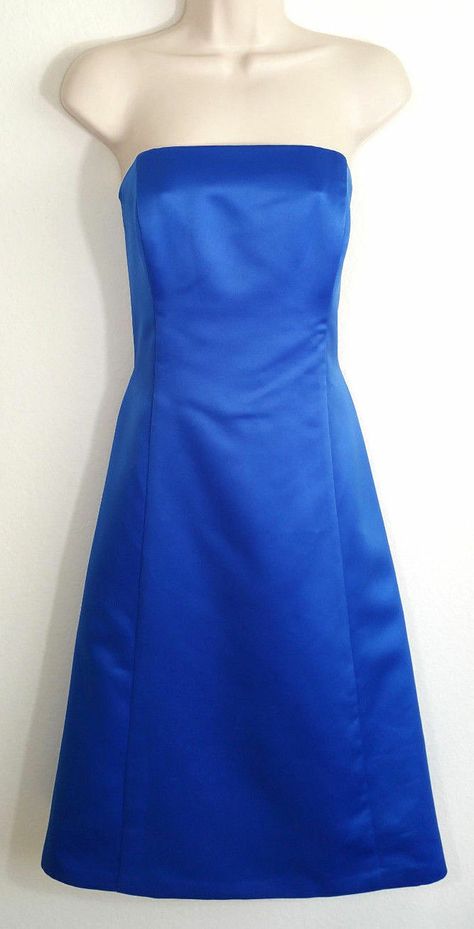 Alfred Sung Size 12 Blue A-line Dress Strapless Bridesmaid Tea Length Satin D327 Aubergine Dress, Alfred Sung Bridesmaid Dresses, Navy Blue Bridesmaids, Tea Length Bridesmaid Dresses, Alfred Sung, Long Kaftan, Duchess Satin, Blue Bridesmaids, Tea Length Dresses