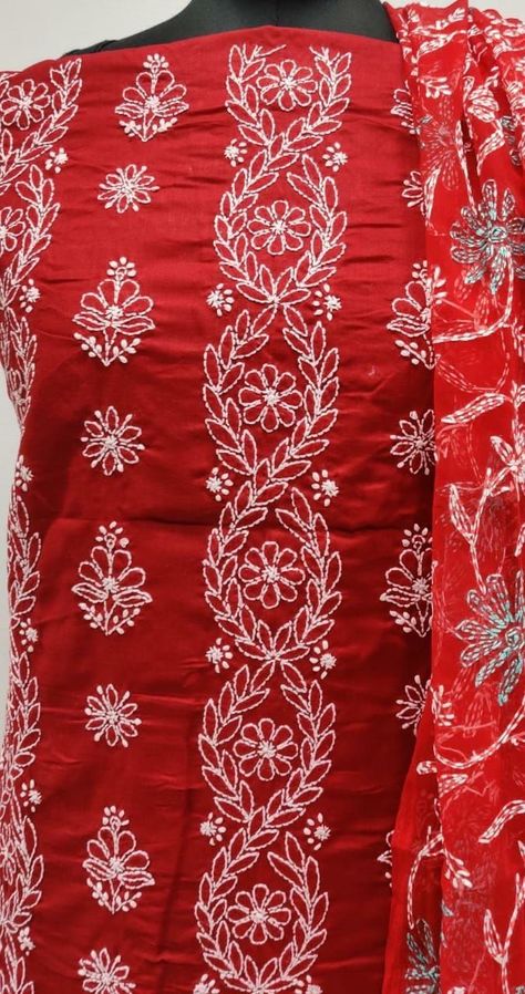 Chikenkari Design Pattern, Chikenkari Dress, Kurti Ideas, Kantha Design, Chicken Kari, Latest Embroidery Designs, Chikankari Embroidery, Math Tutorials, Ribbon Embroidery Tutorial