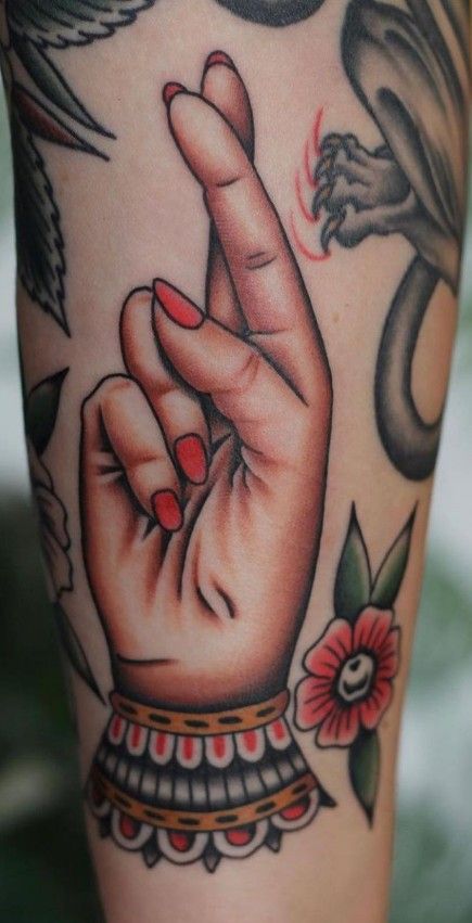 Tattoo Of A Hand Traditional, Trad Tattoo Hand, American Traditional Tattoos Hands, American Trad Hand Tattoo, Italian Traditional Tattoo, Lady Hand Tattoo, American Traditional Fan Tattoo, Traditional Valentine Tattoo, Trad Hand Tattoo