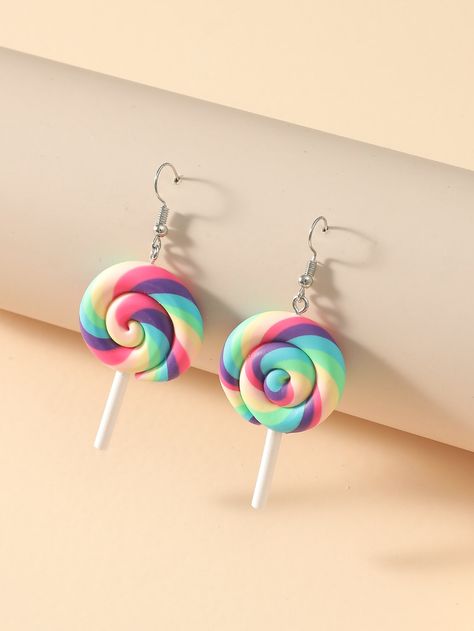 Lollipop Drop Earrings | SHEIN USA Lollipop Earrings, Rainbow Lollipops, Sweet Jewelry, Rainbow Swirl, Clay Charms, Polymer Clay Crafts, Fashion Accessories Jewelry, Cute Earrings, Cute Jewelry