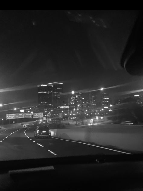 black and white, night, dark Black Car Night Aesthetic, Late Night Aesthetic City, Dark Roads Aesthetic Night, Alevel Photography, Highway Aesthetic Night Car, Late Night City Vibes, Black And White City, Late Night Drives, White Car