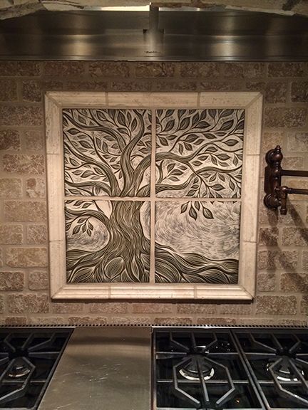 handmade, ceramic kitchen backsplash tile by Natalie Blake Backsplash Mural, Stone Tile Backsplash, Stove Backsplash, Kitchen Backsplash Designs, Stone Kitchen, Ceramic Wall Art, Bathroom Backsplash, Tile Murals, Backsplash Tile